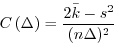\begin{displaymath}
C\left( \Delta \right) = \frac{2 \bar{k} - s^2}{(n \Delta)^2 }
\end{displaymath}