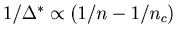 $1/\Delta ^\ast \propto \left( {1/n-1/n_c } \right)$